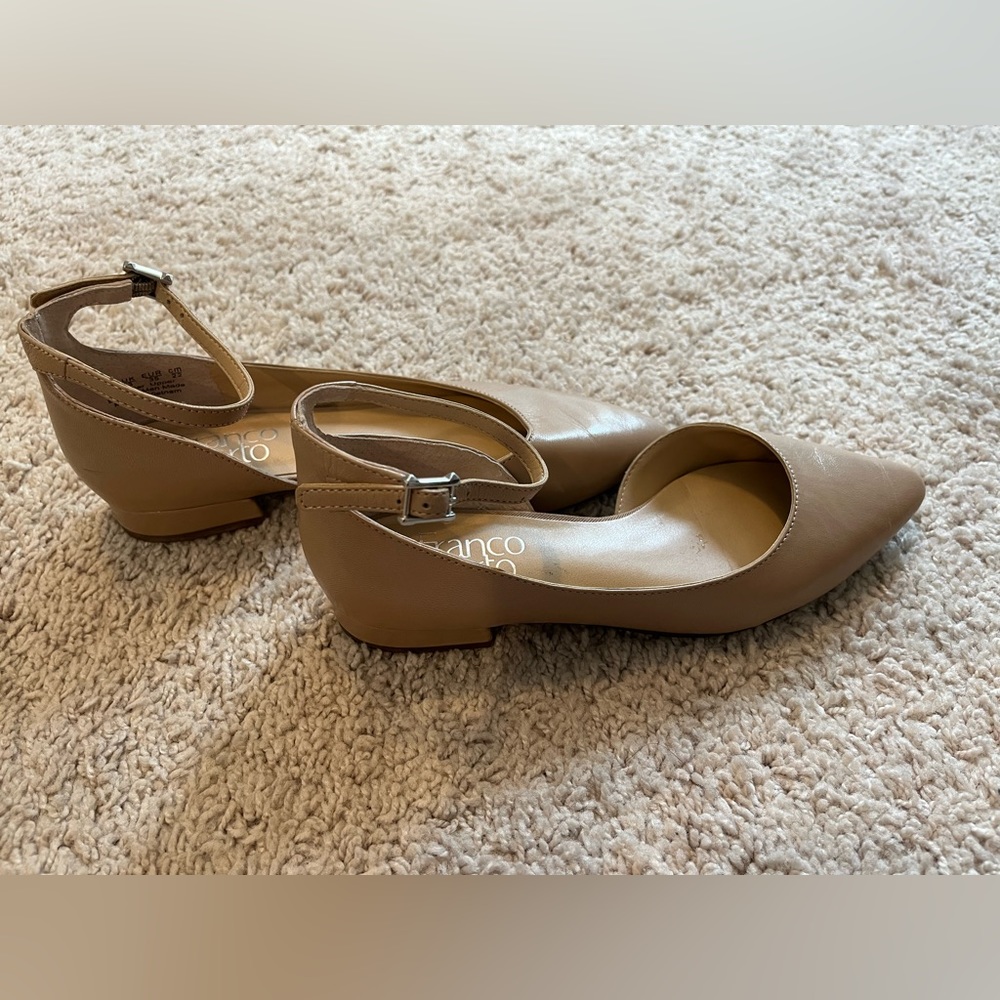 Franco Sarto strappy tan leather flats, worn once. Size 5.